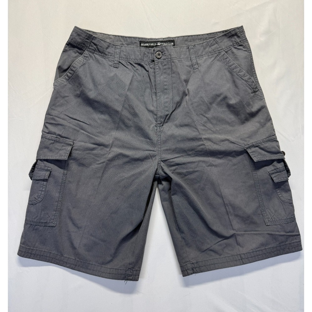 Beverly Hills Polo Club Cargo Shorts Mens 36 Gray Cotton Utility Pockets Outdoor